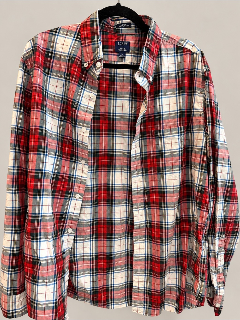 J.Crew Men’s Red Plaid Flex Washed Slim Untucked Shirt – L